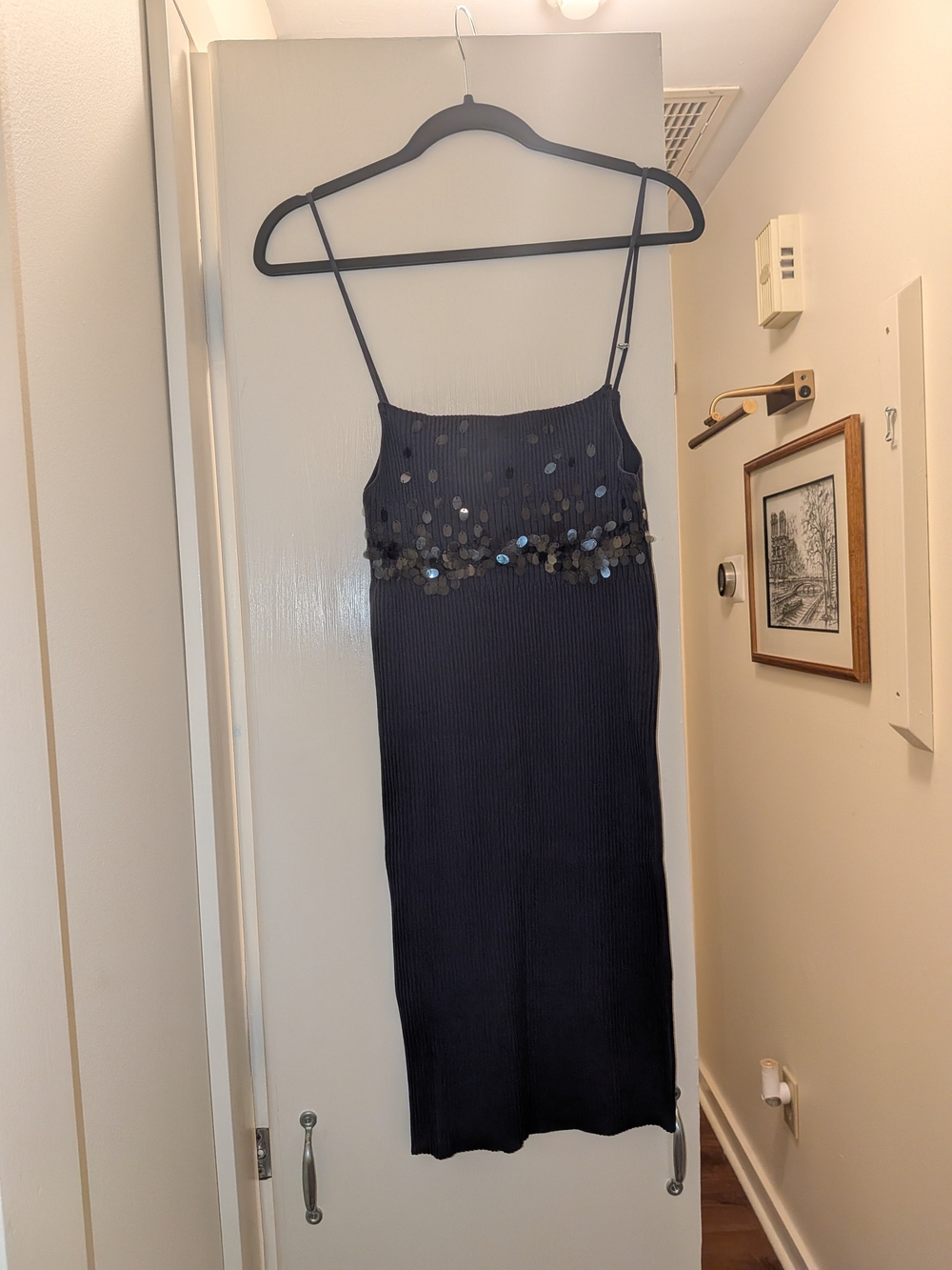 Zara Slate Gray Sequin Mini Bodycon Knit Stretch Mini Dress Size Medium